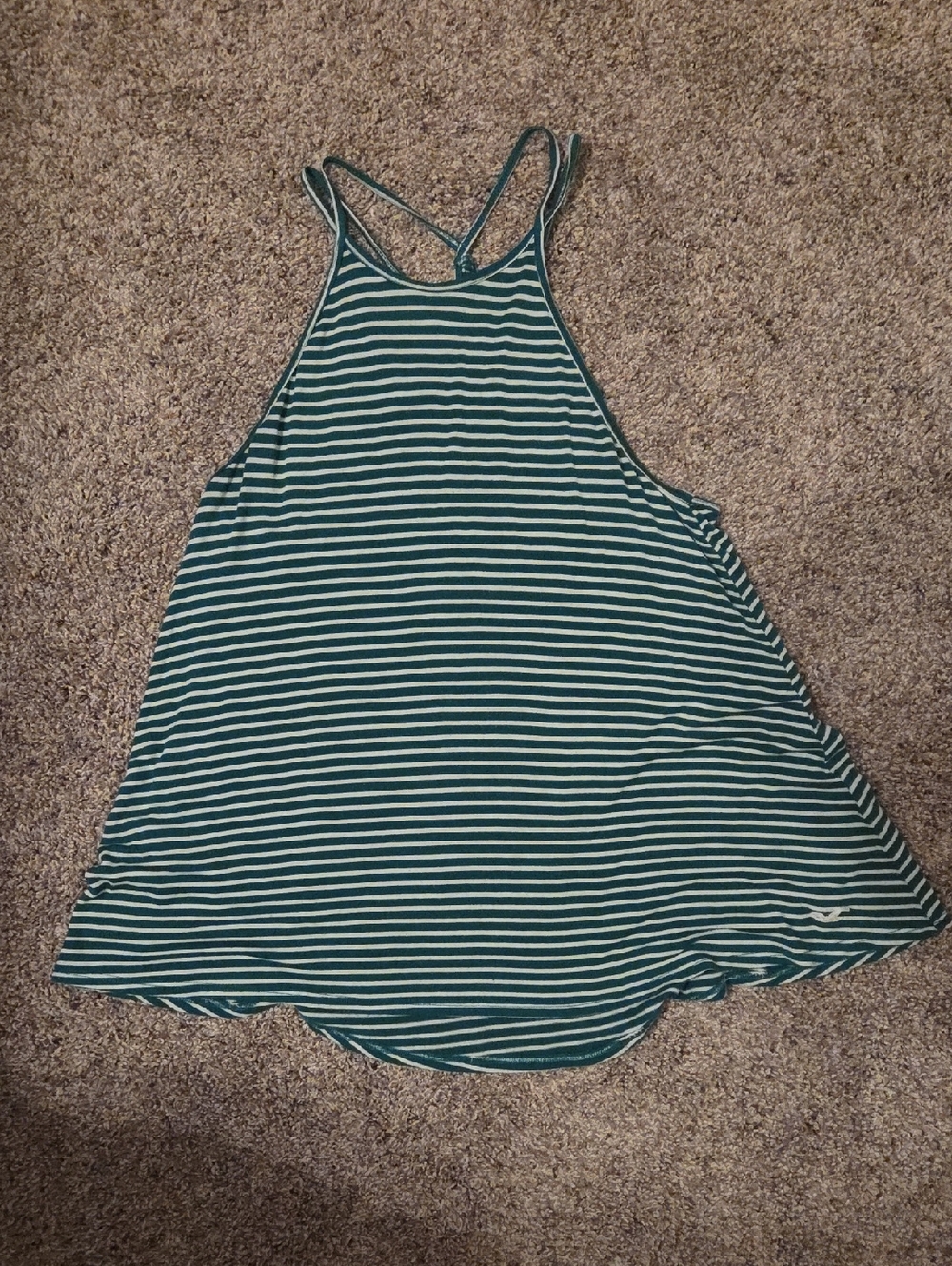 Hollister Green and White Striped Racerback Tank